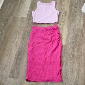 Women’s Two Piece Pink Ribbed Skirt Set